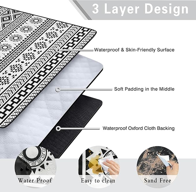 Extra Large Picnic Blankets Waterproof Foldable (80 x 80) Beach Blanket Waterproof Sandproof3-Layer Thicking Mat Outdoor Packable Camping Blanket(Bohemian)