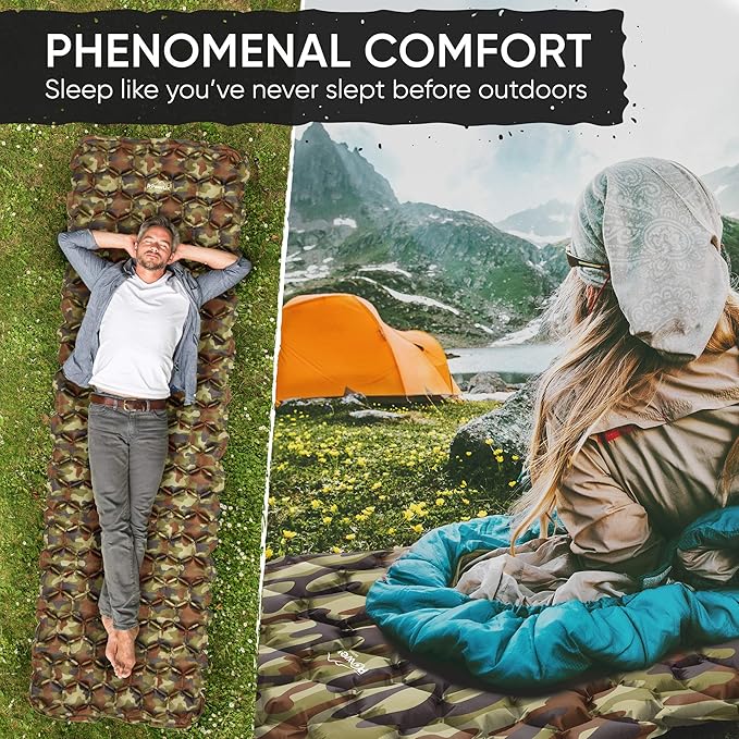 POWERLIX Camping Sleeping Pad - Ultralight Inflatable Camping Mattress Sleeping Mat for Backpacking Hiking Compact Lightweight Sleeping Pad for Camping Inflation Bag/Repair Kit Included
