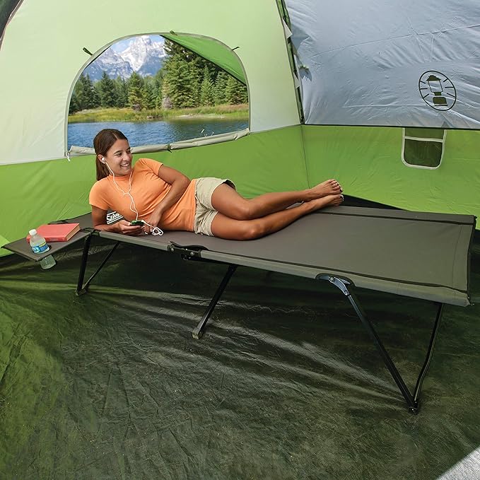Coleman Pack-Away Big ‘n Tall Camping Cot with Removable Side Table Extra Wide Cot Fits Adults up to 6ft 6in or 300lbs Carry Bag Included