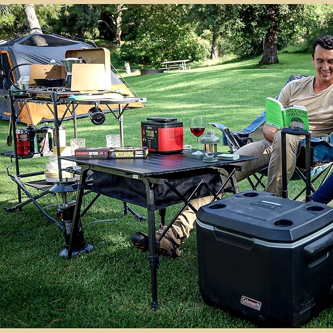 ARROWHEAD OUTDOOR 2-Pack 39 Aluminum Folding Camp Roll Up Table w/Adjustable Height Undertable Mesh Storage Carry Bag