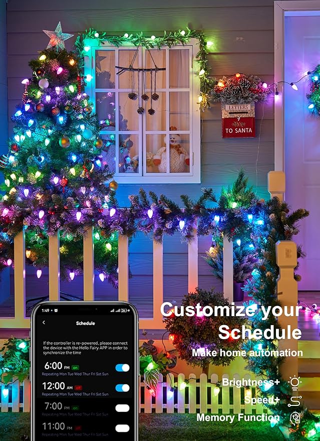 Brightown Smart C9 Christmas Lights Outdoor 200 LED Christmas Color Changing Fairy Lights App Control Music Sync RGB Shatterproof Connectable C9 String Lights for Tree House Indoor Xmas Decor