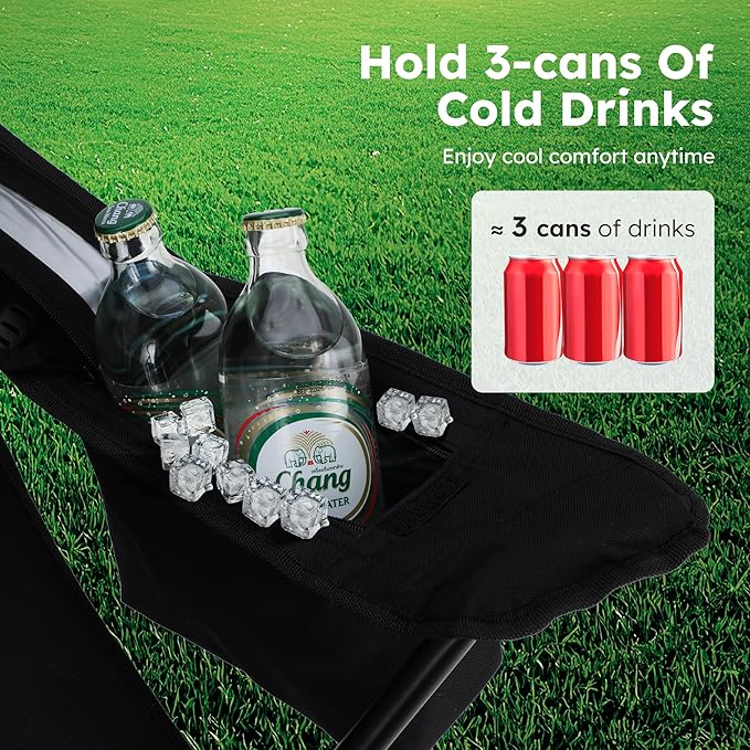 ALPHA CAMP Camping Chair 2 Pack Portable Chair with 3-Can Cooler Folding Chair with Side Pocket and Cup Holder Collapsible for Camping Tailgates Beach Fishing and Sports2PC