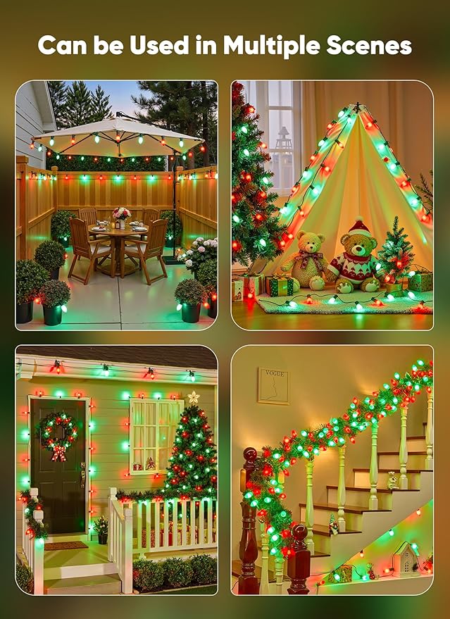 Minetom Vintage C9 LED Christmas Lights Outdoor 50 Feet C9 String Lights with 50 Shatterproof Matte Bulbs Connectable Waterproof Lights for Holiday Party Roofline Backyard Garden Patio Red &amp Gr