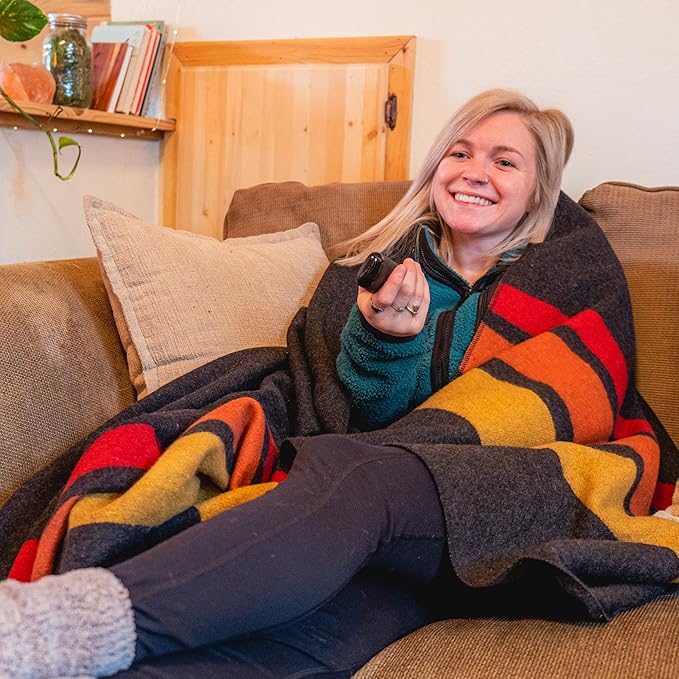 Arcturus Rainier Wool Blanket - Warm Heavy Washable Bed Blanket | Great for Home &amp Camping (Sunset Peak King)