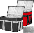 XXXL 2 Pack Insulated Food Delivery Bag with Removable Hard Bottom Reusable Insulated Grocery Bag for Hot and Cold Food Catering Cooler for Doordash Warmers Parties (Black+Red)
