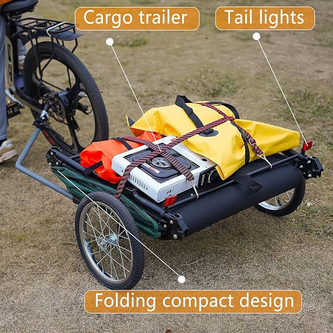 Premium Electric Bike Camper Trailer Tent Folding Waterproof Bicycle Camper with 16 Off-Road Wheels PU3000mm 2-Min Setup Elevated Sleeping with Mosquito Net for E-Bike Camping