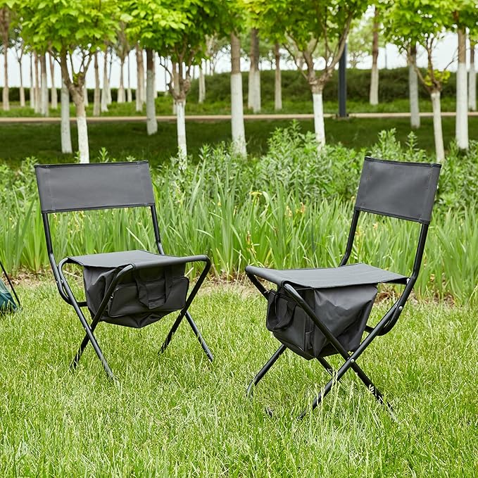 2-Piece Folding Outdoor Chair with Storage Bag Portable Chair for Indoor Outdoor Camping Picnics and FishingGrey