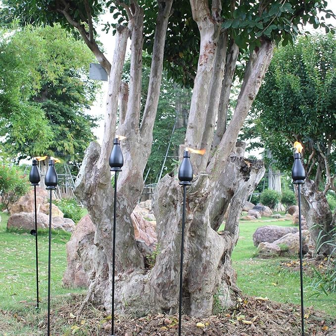 Metal Citronella Torches 6 Pack Torches Garden for Outside 60 inch Flickering Flame Citronella Outdoor Light TorchMetal Torches for Outside Camping Patio Pathway Table Torch(Jet Black)