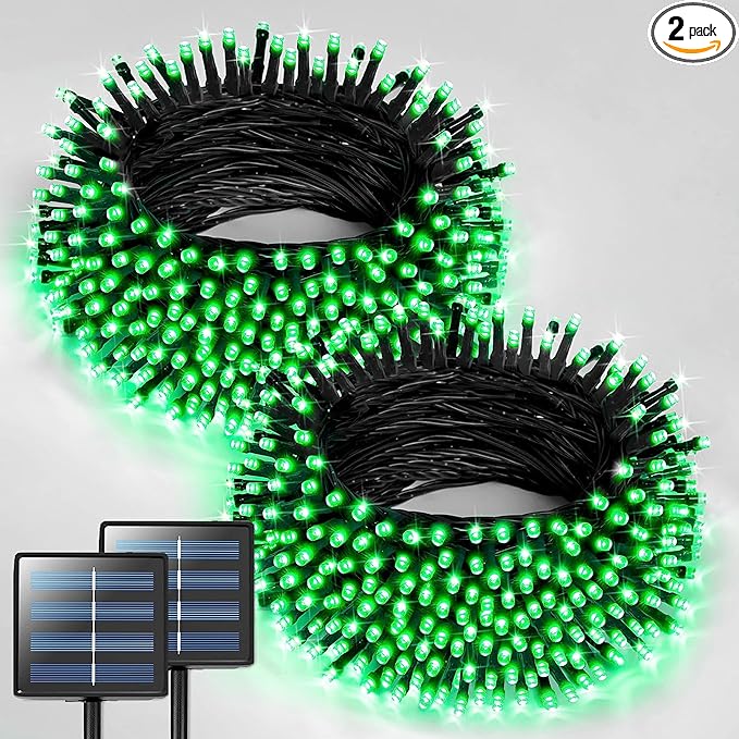 JMEXSUSS 2 Pack Solar String Lights Outdoor Waterproof Total 400 LED 151FT Solar Christmas Lights Outdoor 8 Modes Christmas Light for Outside Patio Yard Tree Decorations Green