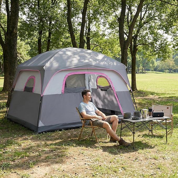 Outvita 6 Person Camping Tent with Carry Bag Waterproof Windproof Easy Setup Portable Family Camping Tent with 1 Mesh Door &amp 5 Large Mesh Windows 10'X9'X83in