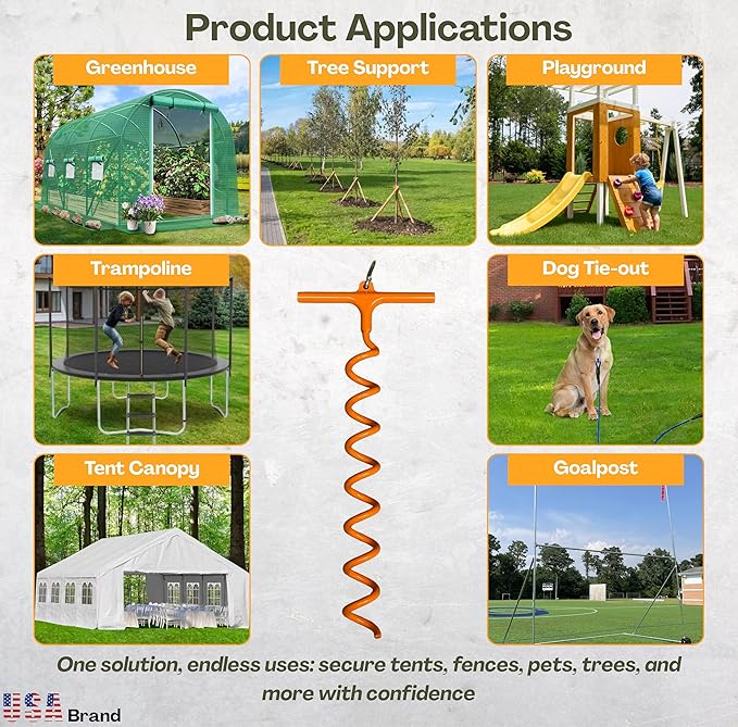 in-N-Out Spiral Ground Anchors - Heavy Duty Screw in Ground Stakes - Corkscrew Earth Anchor Kits- for Canopies Soccer Goals Trampolines Tents Tarps Trees and Dog Tie Out