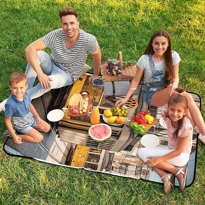 Zipper Lisbon Tram Style Picnic Mat Suitable for Travel Camping Park Or Home Use