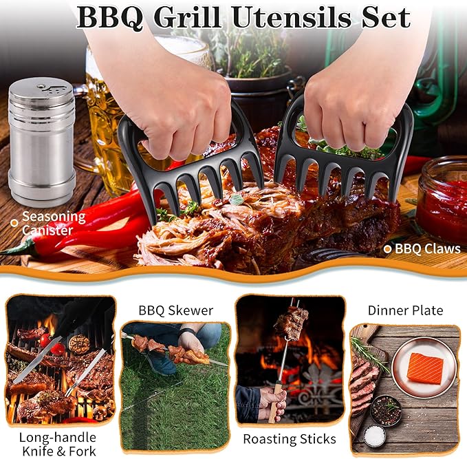 Camping Essentials Cookware Cooking Utensils Set - Portable Camp Kitchen Mess Kit Outdoor Accessories Stainless Steel &amp Silicone Camping Gear Equipment for RV Picnic GrillBrown Pro