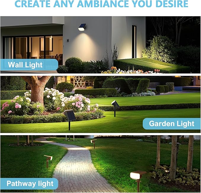 Solar Lights Outdoor Waterproof IP65Auto On/Off 2700K 2 Lighting Modes Super Bright LED Solar Powered Yard Garden Solar Spot Lights for Outside Landscape -8 Pack