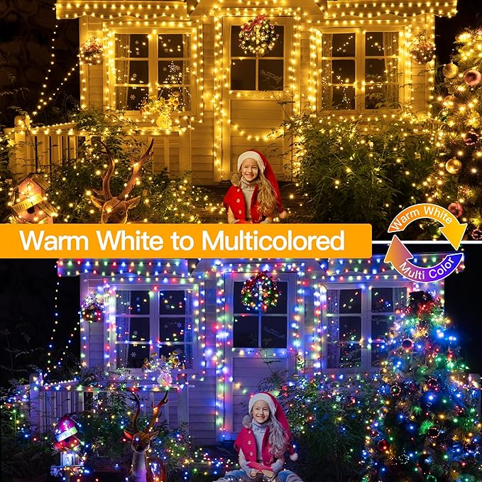 Ollny Christmas Lights 262 FT 800 LED IP67 Waterproof Color Changing Christmas Lights Outdoor with Remote 11 Modes Dimmable Timer Warm White to Multicolored Changeable String Lights for House Decor