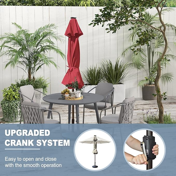 EliteShade USA 10-Year-Non-Fading 10Ft Market Umbrella with 80 LED Lights Patio Umbrella Outdoor Table Umbrella with Ventilation(Burgundy)