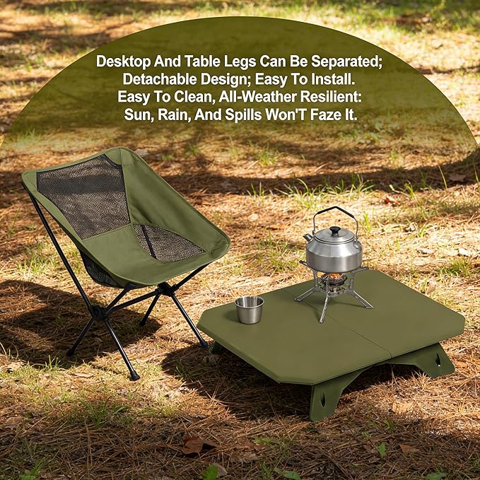 Foldable Camping Table | Adjustable Height Portable Camp Table for Backpacking Picnic &amp Car Travel | Compact Small Folding Table with Carrying Bag &amp Cup Coasters | Camping Essentials