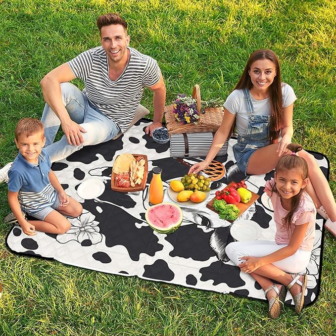 Zipper Black and White Cow Style Picnic Mat Suitable for Travel Camping Park Or Home Use