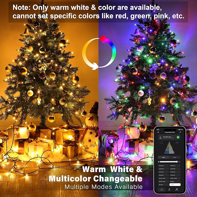 Brizled Smart Christmas Lights 98.4FT 300 LED Color Changing Christmas Lights with APP/Voice Control Warm White &amp Multicolor Fairy String Light Music Sync Xmas Tree Light for Indoor Outdoor Deco