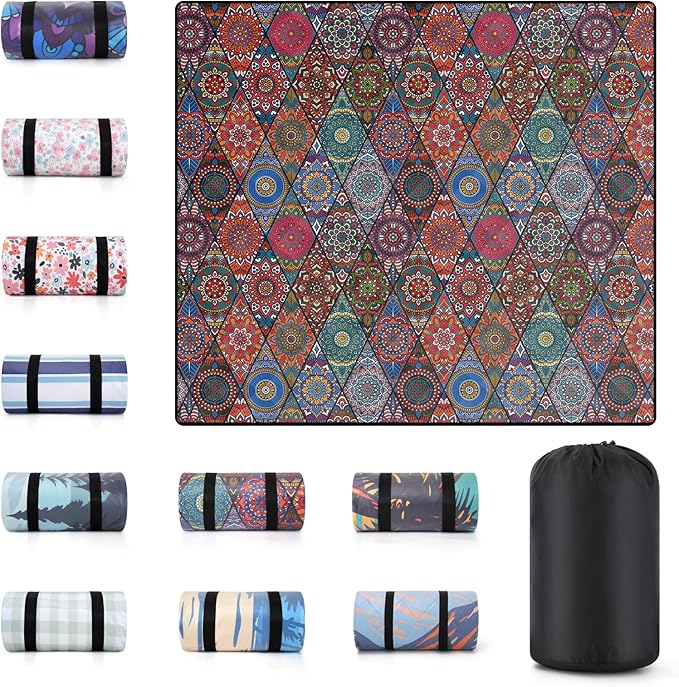 80x80 Picnic Blankets Waterproof Beach Blanket Outdoor Sandproof Foldable Park Lawn Grass Concert Mat Portable Tent Rugs Camper Inside Outside Camping Gifts Accessories Road Trip Necessities