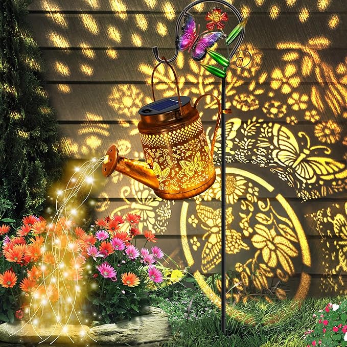 Solar Watering Can Lights Butterfly Hanging Lantern Solar Lights Outdoor Waterproof Garden Decor Outside Patio Yard Pathway Backyard Gardening Gifts for Mom Grandma Women Birthday Mother's Day