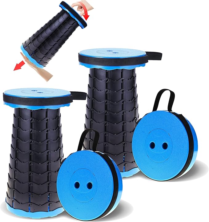 PowerTRC 2 Pack Portable Folding Stool for Camping and Outdoor Use Collapsible with Load Capacity of 400 lbs Adjustable Height from 2.5 in to 18 in