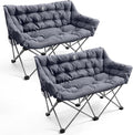EVER ADVANCED Double Camping Chair for Adults Padded Folding Camping Love Seat Bench with Side Pocket Portable Camping Couch 2 Person Heavy Duty Outdoor Chair with CushionSupport 600lbs 2Pack