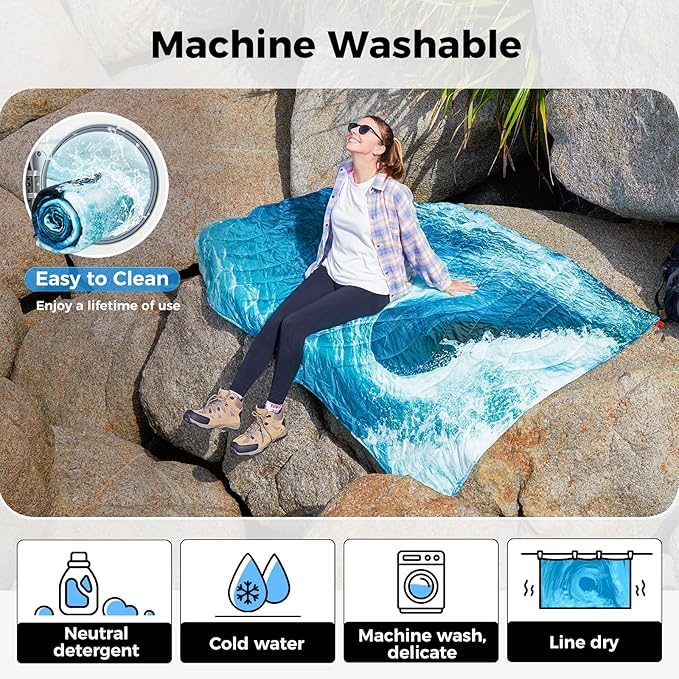 KingCamp 2 Pack Ultralight Camping Blankets Packable Down Alternative Puffy Wearable Quilts with Snap Buttons Weatherproof for Outdoor Travel Hiking &amp Stadium (69x53 Charcoal + 79x57 Seawav