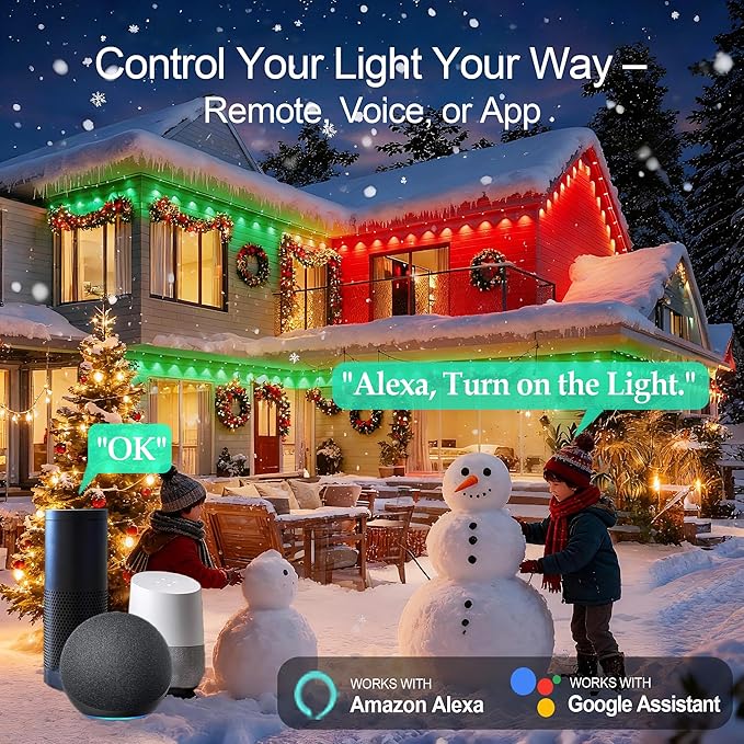 50FT Permanent Outdoor Light with 36 LED Lights Smart RGB Color-Changing Eaves Lights Waterproof Exterior Lights for House Trim App Control Perfect for ChristmasHolidaysDaily Lighting