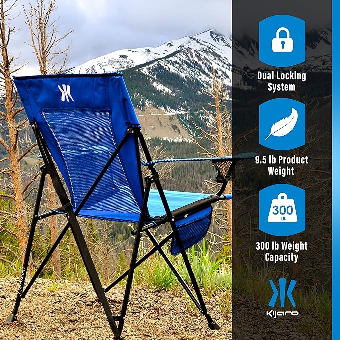 Kijaro Dual Lock Folding Camp Chairs - Versatile for Sports Outdoors &amp Lawns - Locks Positions - Maldives Blue