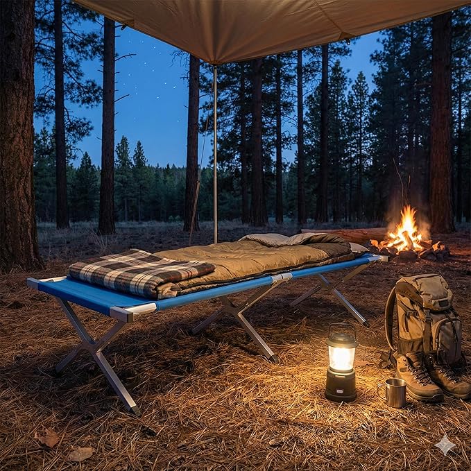 Camp Bed Portable Folding Camping Cot for AdultsIndoor Outdoor Portable Sleeping Cot for Hiking Camping with Carrying Bag (Sky Blue)