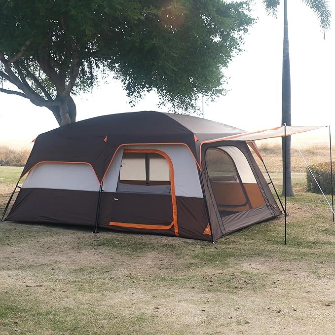 KTT Extra Large Tent 12 PersonFamily Cabin Tents2 Rooms3 Doors and 3 Windows with MeshStraight WallWaterproofDouble LayerBig Tents for OutdoorPicnicCampingFamily Gathering.