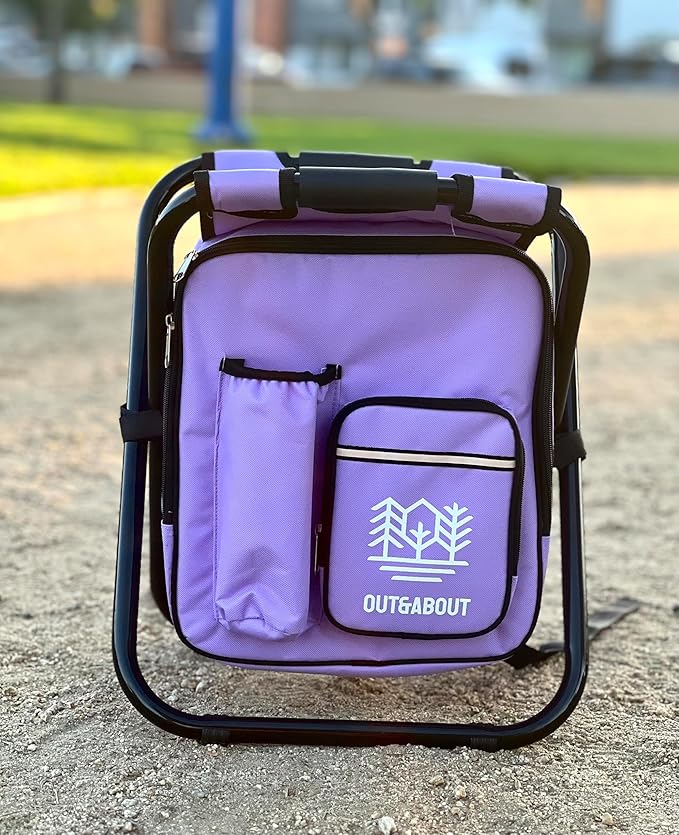 Out&ampAbout 3-in-1 Backpack Stool Cooler Chair 400 LBS Max Load Portable Folding Fishing Cooler Stool - Purple