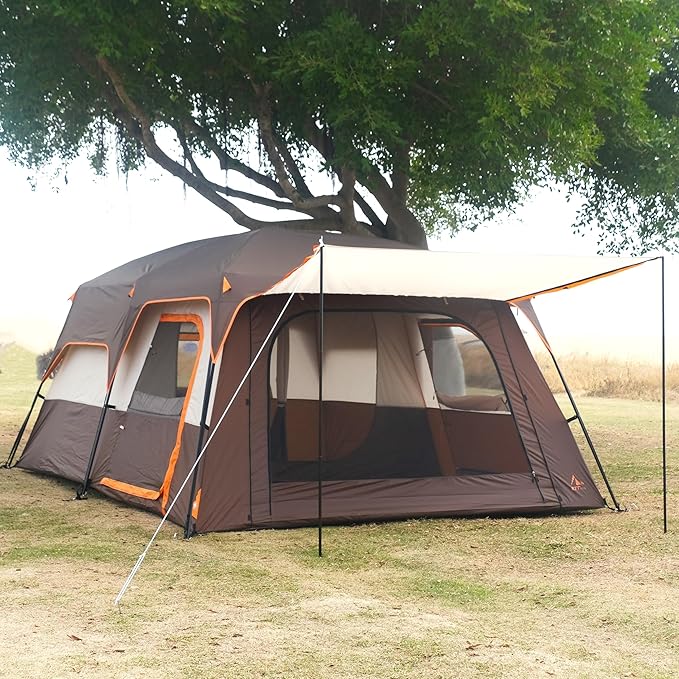 KTT Extra Large Tent 10-12-14 Person(B)Family Cabin Tents2 Rooms3 Doors and 3 Windows with MeshStraight WallWaterproofDouble LayerBig Tent for OutdoorPicnicCampingFamily Gathering