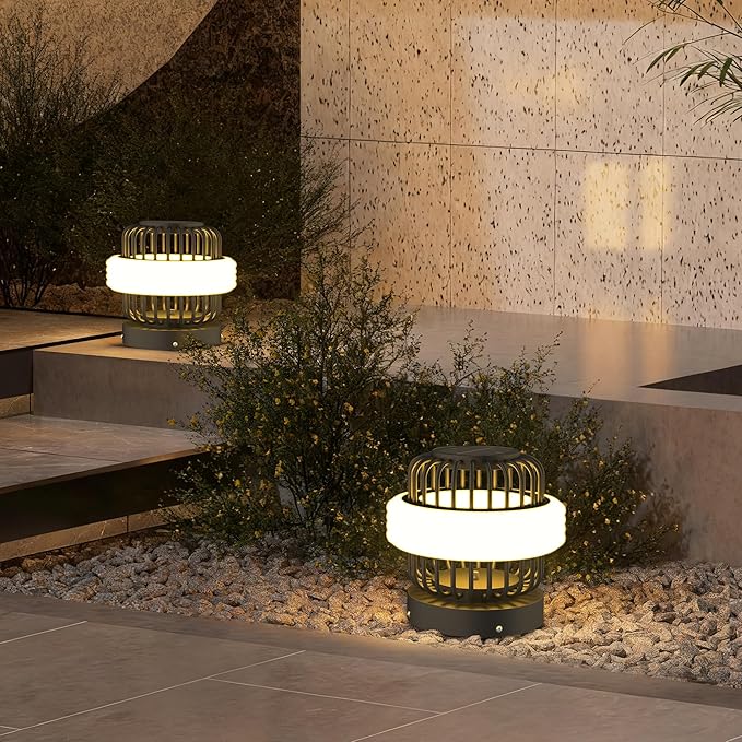 Solar Post Lights with Remote Control Modern Pillar Light Dusk to Dawn IP54 Waterproof Solar Post Cap Lights with 3200K LED Outdoor Light Fixture for Garden Deck Patio Outside Lighting (Stripe )