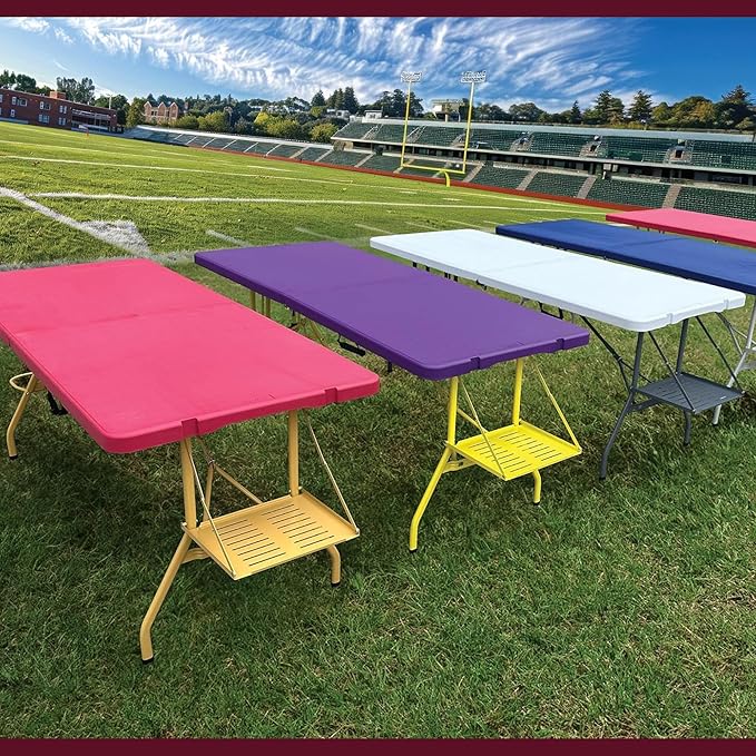 Creative Outdoor Folding Table and Chairs 6 Ft Built-in Wheels Portable Durable Plastic (Dark Red &amp Gold)