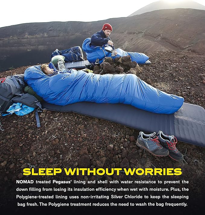 NOMAD Pegasus 340 Lightweight 3-Season Mummy Sleeping Bag with 3D Polardown Zips to Double Bag 675g for Camping