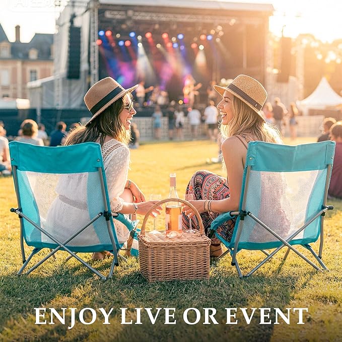Low Folding Beach Chairs for Adults Portable Lightweight Sling Beach Camping Chair with Cup HolderArmrestFoldable Camp Lawn Chair for Outdoor Sand Concert Travel Sport Events