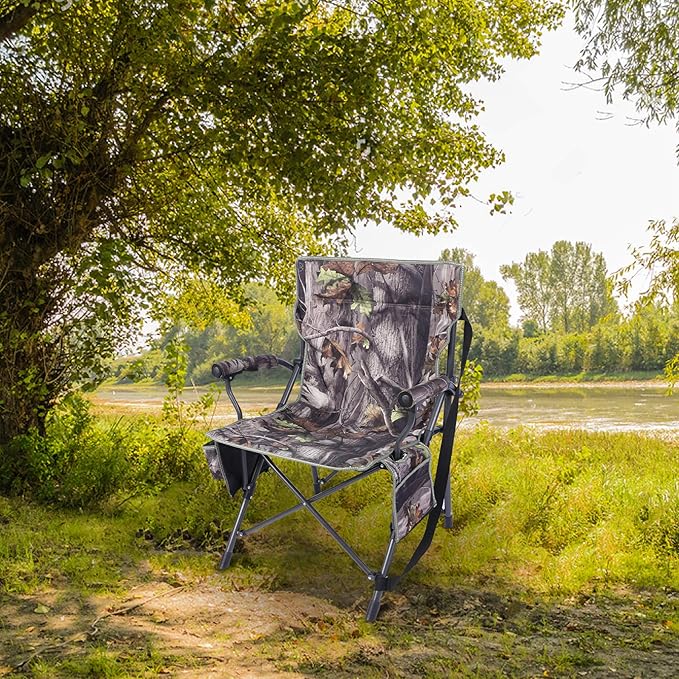 REDCAMP Oversized Hunting Chairs for Blinds Portable Folding Camo Camping Chairs for Adults Hunting Seats with Hard Arms for Outside Outdoor Camouflage