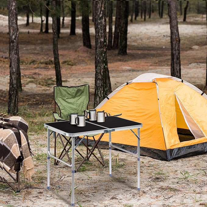 Outvita 3ft Portable Folding Camping Table Outdoor Waterproof Adjustable Height Table Aluminum Lightweight Suitcase Foldable Table for Picnic BBQ Beach Dining