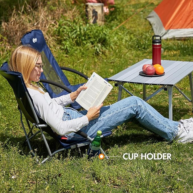 Portal Beach Chairs for Adults Camping Low Lightweight Portable Chair with Cup Holder Mesh Back Carry Bag for Outdoor Sand Lawn Travel Picnic Festival Concert