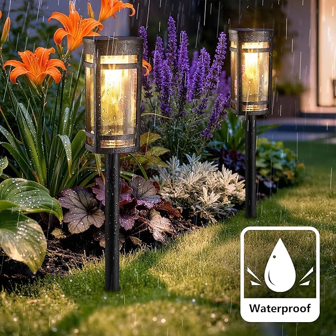 6 Pack Outdoor Solar Pathway Lights - Solar Landscape Lights Outdoor Walkway Solar Garden Lights for Lawn Path Yard Decor (Warm White)