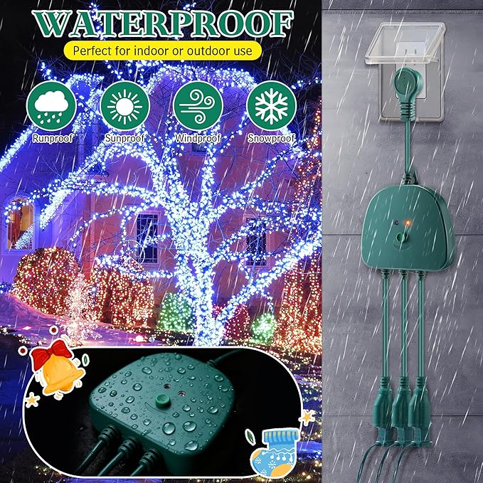 Christmas Light Controller with Remote Create Dazzling Lighting Displays with Multiple Functions Timer Dusk to Dawn Sensor Adjust Speed for Holiday Xmas Lights(3 Channel 14 Functions)