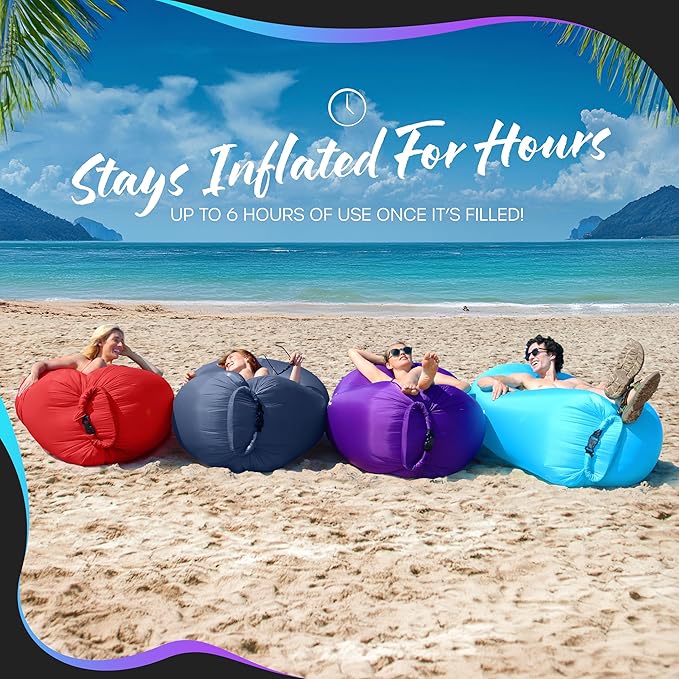 Nevlers Navy &amp Red Inflatable Lounger 2 Pack | 210T Polyester Inflatable Couch | No-Pump Blow Up Chair Set| Inflatable Sofa w/ 450lbs Capacity Pockets &amp Matching Bag for Use as Festival Acces