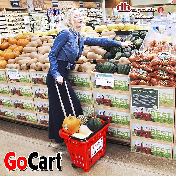 dbest Products Gocart Red (5 Pack) Grocery Cart Shopping Laundry Basket on Wheels