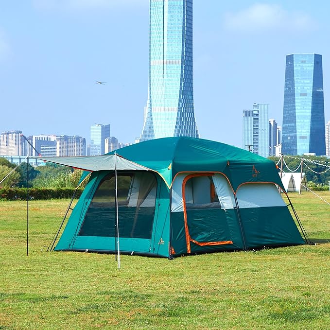 KTT Large Tent 8-10-12 PersonFamily Cabin Tents2 Rooms2 Doors and 4 Windows with MeshStraight WallWaterproofDouble LayerBig Tents for OutdoorPicnicCampingFamily Gathering