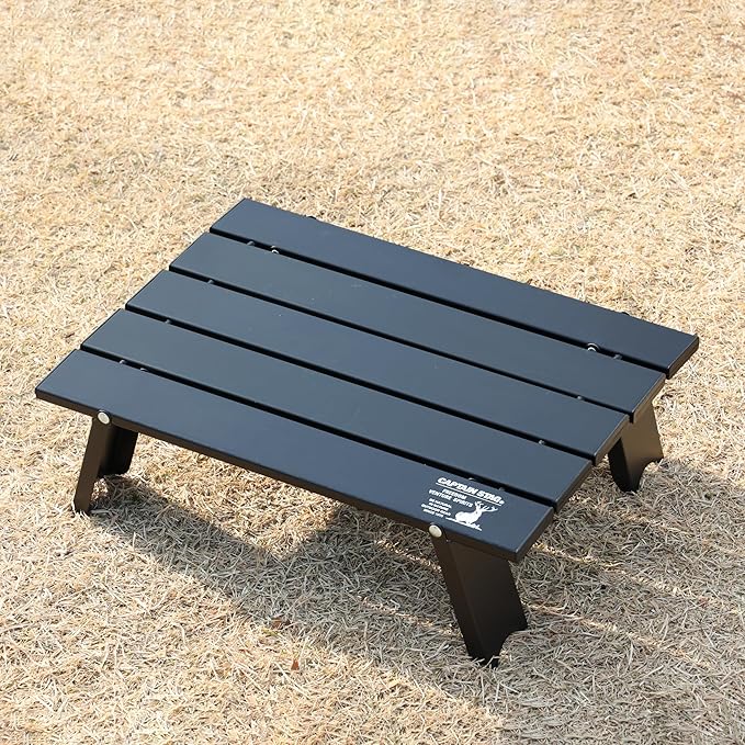 Captain Stag UC-582 Outdoor Table Aluminum Roll Compact Foldable Case Included Matte Black