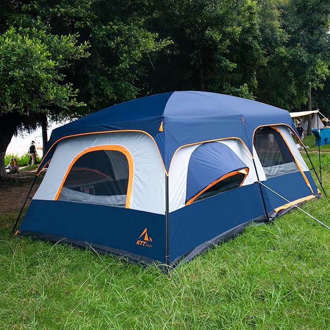 KTT Extra Large Tent 10-12-14 Person(A)Family Cabin Tents2 Rooms3 Doors and 3 Windows with MeshStraight WallWaterproofDouble LayerBig Tent for OutdoorPicnicCampingFamily Gathering