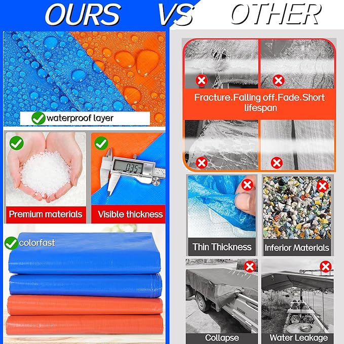 1 Pack Heavy Duty Waterproof Tarpaulin - Blue &amp Red Reinforced PE Tarp with Grommets10 Mil ThickUV Resistant Weatherproof Cover for Truck Camping &amp Construction (9 * 19FT)