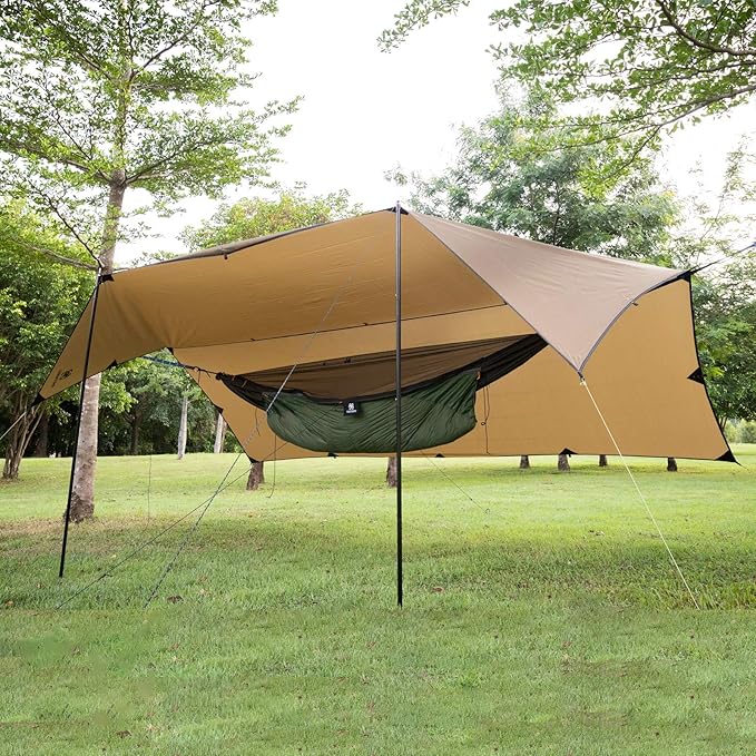 OneTigris Bulwark Camping Tarp 100% Waterproof Bushcraft Shelter Lightweight Hammock Rain Fly Portable Anti UV Large 12.8ft x 9.5ft